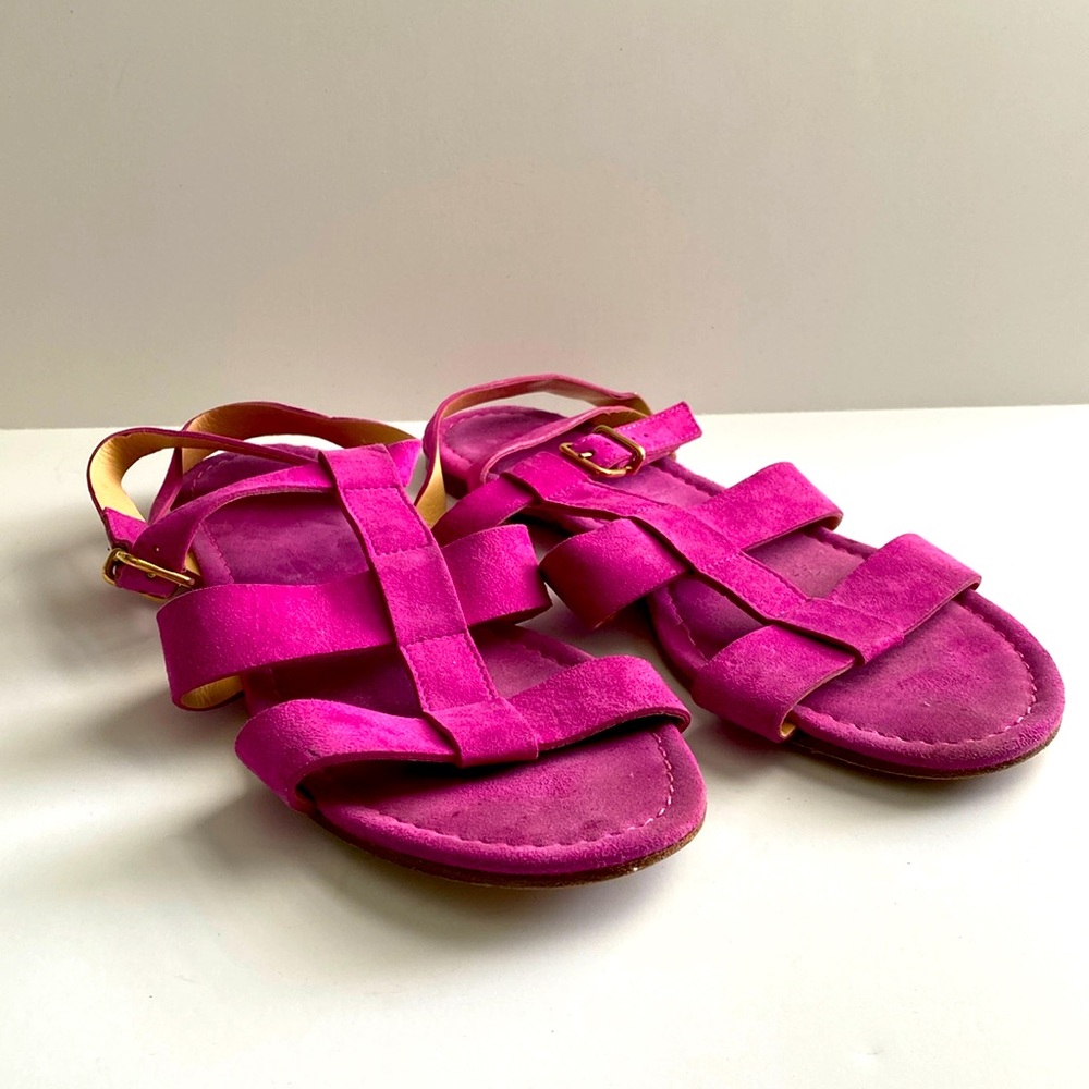 J. Crew Suede Leather Upper and Sole Made in Italy Size 9.5 Sandal Berry Color